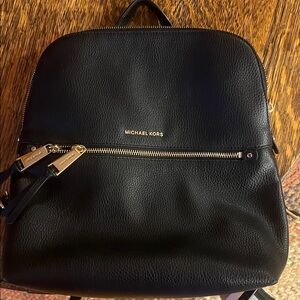 Michael Kors Black Leather Backpack with Gold Accents